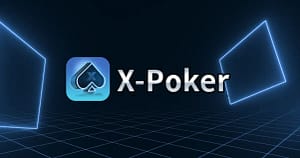 X-Poker review 2026 cover image showing the X-Poker app logo on a futuristic blue neon poker background