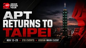 APT Championship 2026 Taipei poker festival cover featuring Taipei 101, Nov 13-29 schedule, 210 events and USD5M guaranteed Main Event